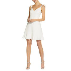 Aidan Mattox Flounce Ruffle Strap Cocktail Mini Dress Ivory